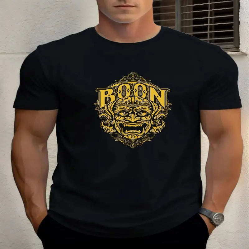 men t shirts , T Shirts For Men Mask 100% Cotton Graphic Printing Summer Round Neck in black
